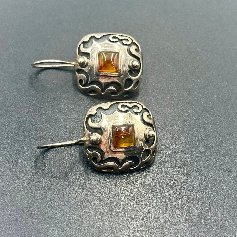 Silpada Sterling 925 Silver Square Bezel Scroll Amber
Earrings W0911